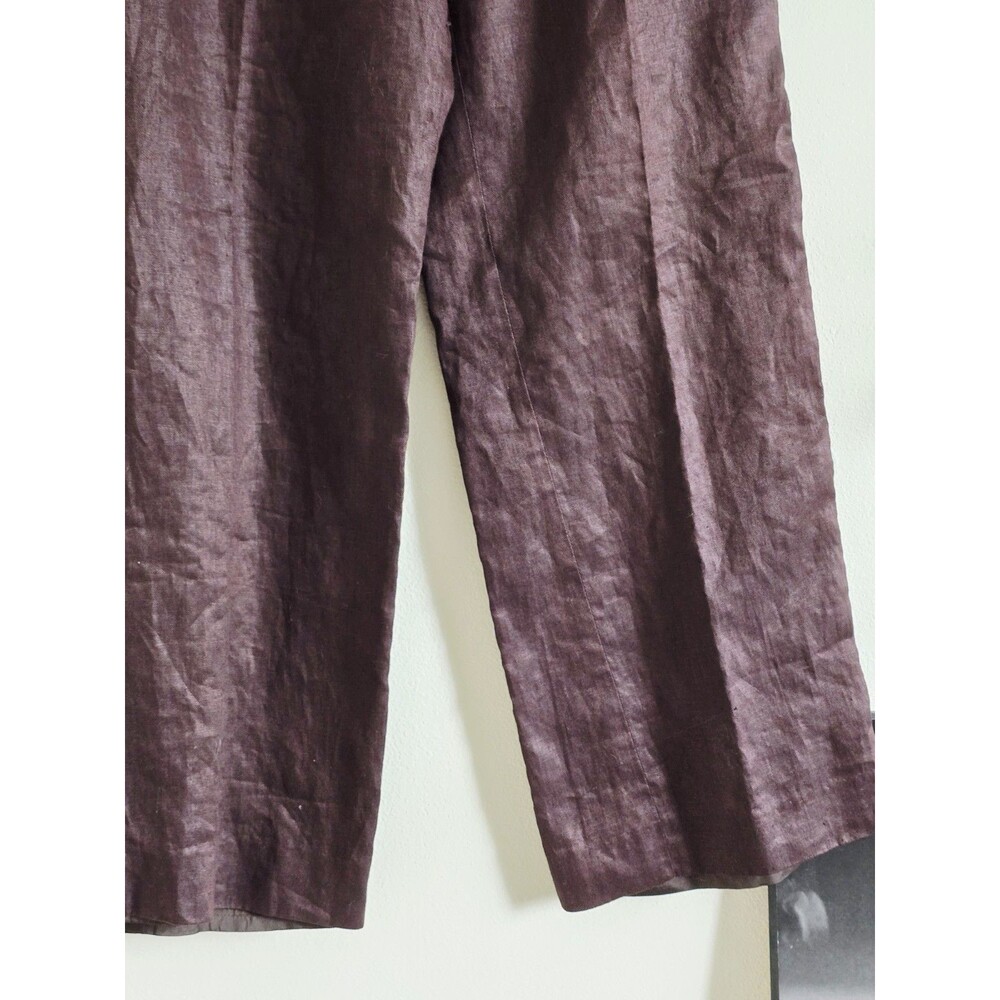 Brown Linen Wide Leg Pants High Mid Waist Summer Casual Natural S - Picture 3 of 7